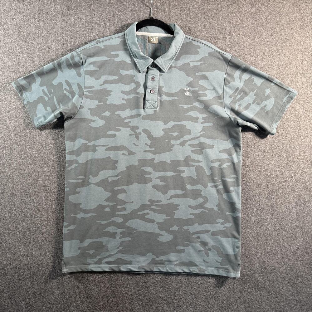 Moonshine Polo Shirt Mens XL Gray Green Camo Stretch Performance Golf Vented